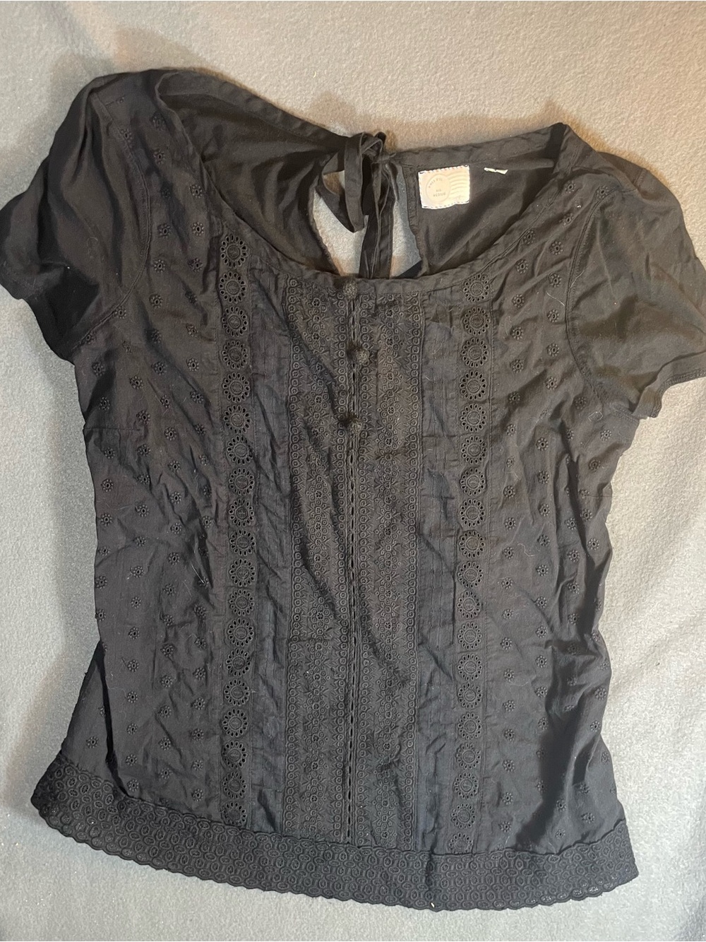 Anthropologie Postmark black eyelet embroidered top size M